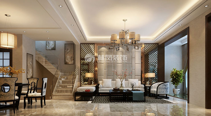 新中式風格沙發(fā)背景墻裝修效果圖