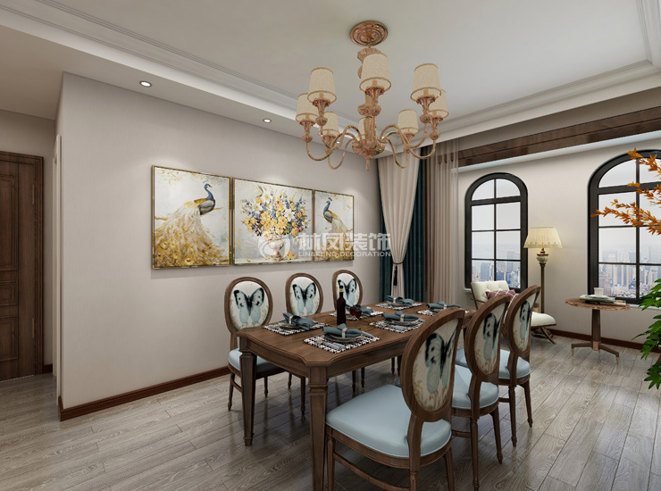 雅居樂(lè)花園118㎡美式風(fēng)格餐廳裝修效果圖