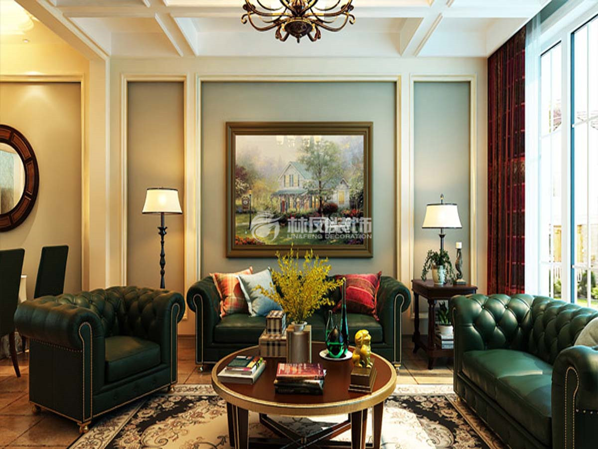 美式風格掛畫沙發(fā)背景墻設計裝修效果圖