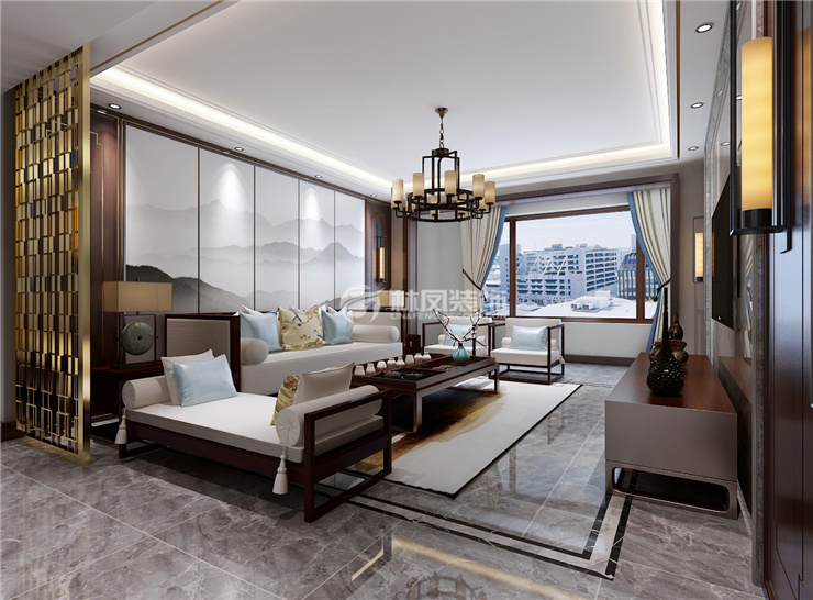 中式風格壁畫沙發(fā)背景墻設計裝修效果圖