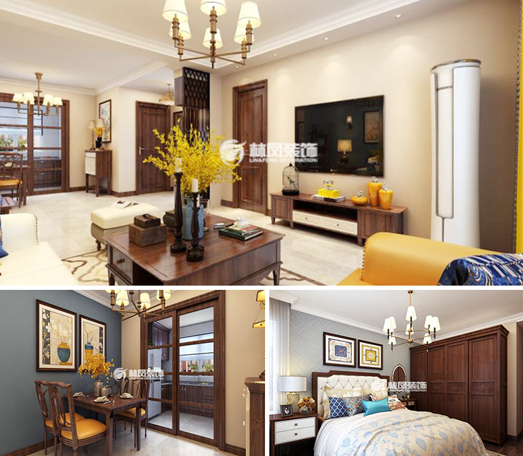 華潤(rùn)24城140平美式風(fēng)格裝修效果圖