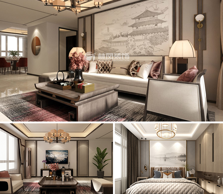 金地樾檀山137平新中式風格裝修效果圖