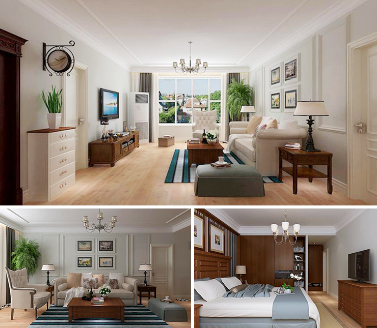 萬錦紅樹灣128平美式風格裝修效果圖
