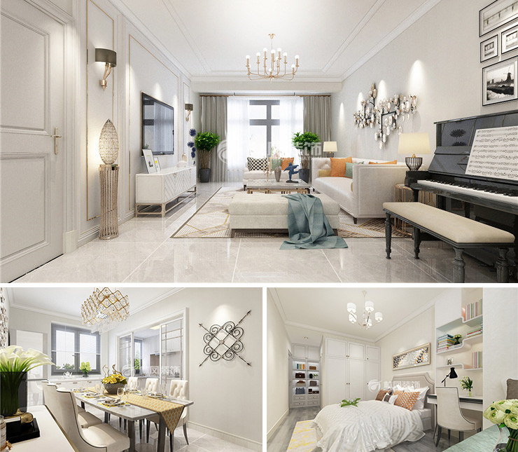 綠城全運(yùn)村128平歐式風(fēng)格裝修效果圖