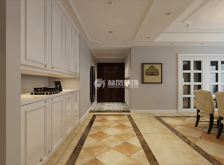 美式風(fēng)格轉(zhuǎn)彎式過(guò)道裝修效果圖