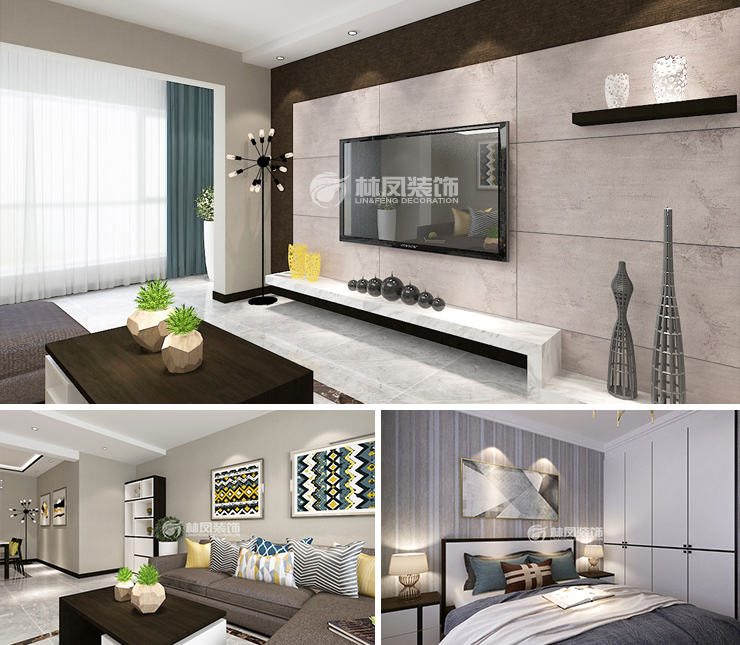 步陽江南壹號130平現代風格裝修效果圖