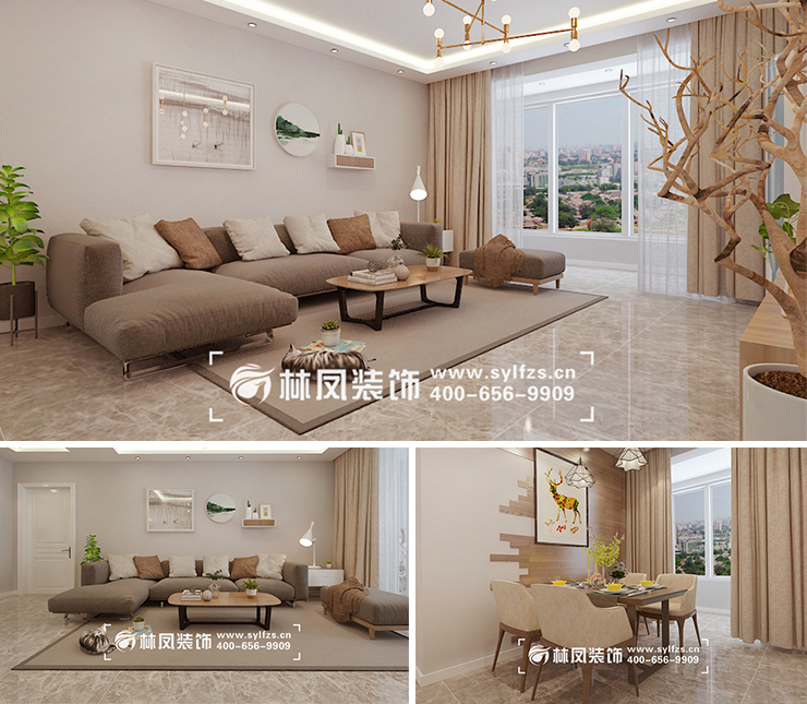 太湖明珠花園110平北歐風格裝修效果圖