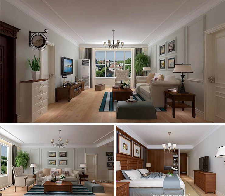 萬錦香樟樹云墅128平美式風格裝修效果圖