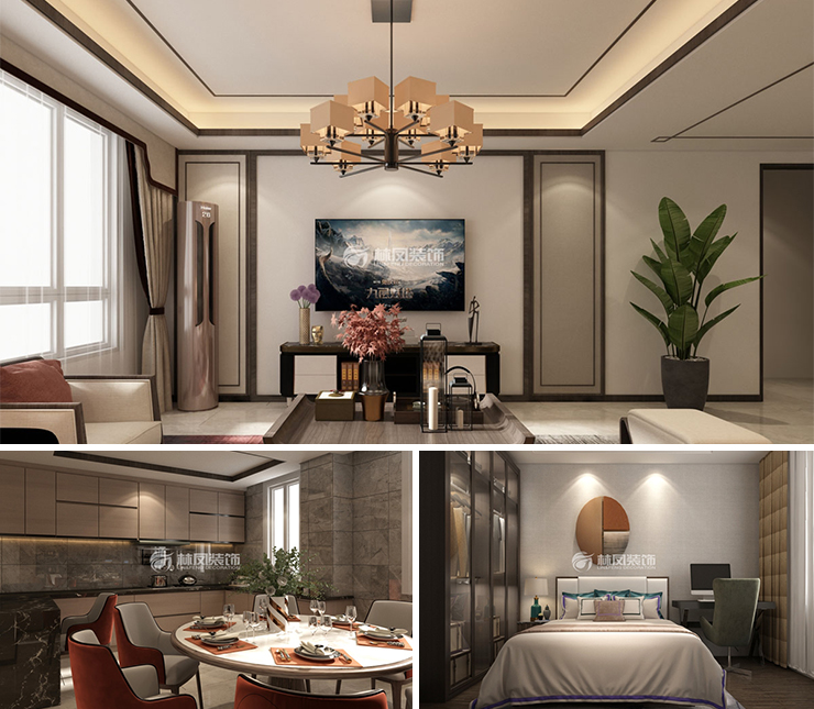 中南旭輝和樾137平新中式風(fēng)格裝修效果圖