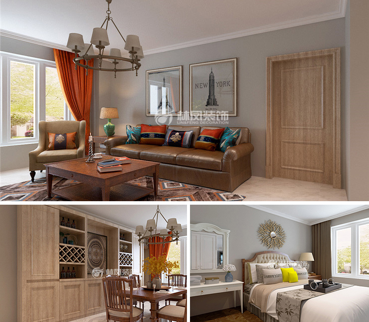 市府和鴻廣場(chǎng)130平美式風(fēng)格裝修效果圖