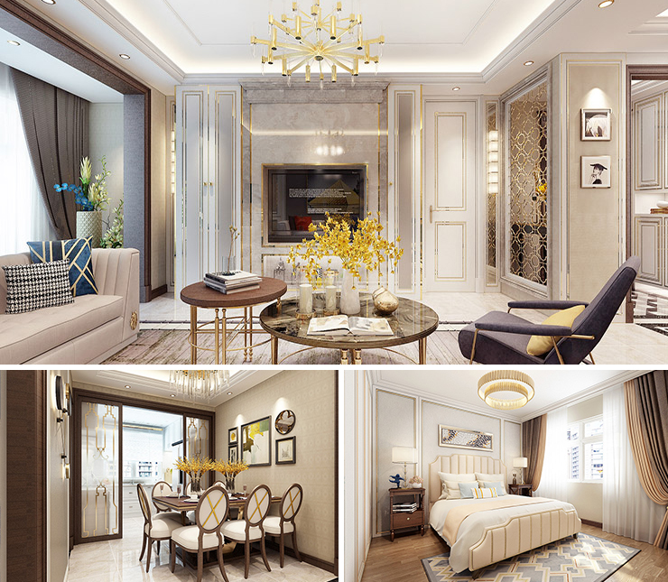 華潤置地公元九里130平歐式風格裝修效果圖
