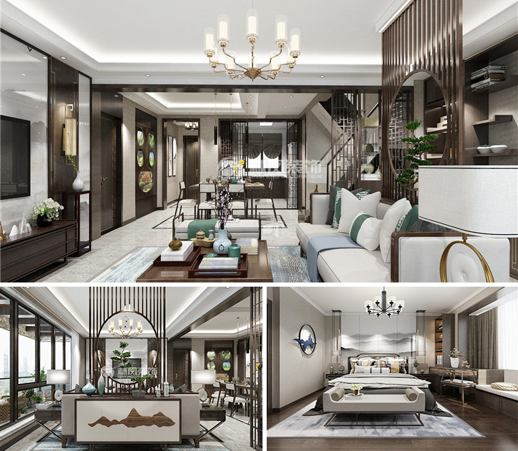 龍湖天宸原著148平新中式風格裝修效果圖