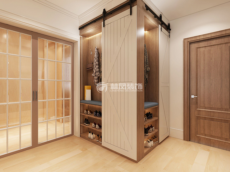 美式風(fēng)格玄關(guān)谷倉(cāng)門設(shè)計(jì)裝修效果圖