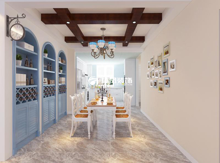 美式風(fēng)格餐廳拱形餐邊柜設(shè)計裝修效果圖