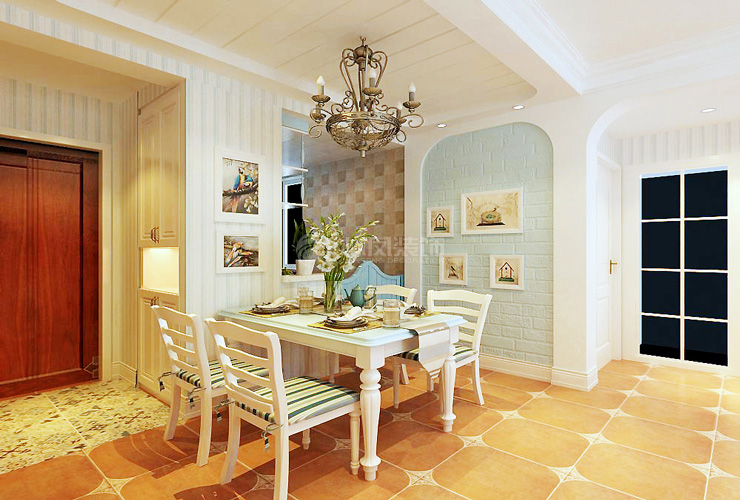 美式風格餐廳背景墻拱形設(shè)計裝修效果圖