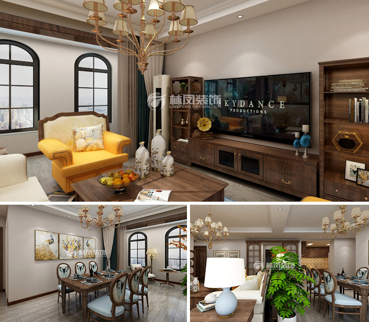 萬(wàn)科圣豐?翡翠之光 140平 美式風(fēng)格裝修效果圖