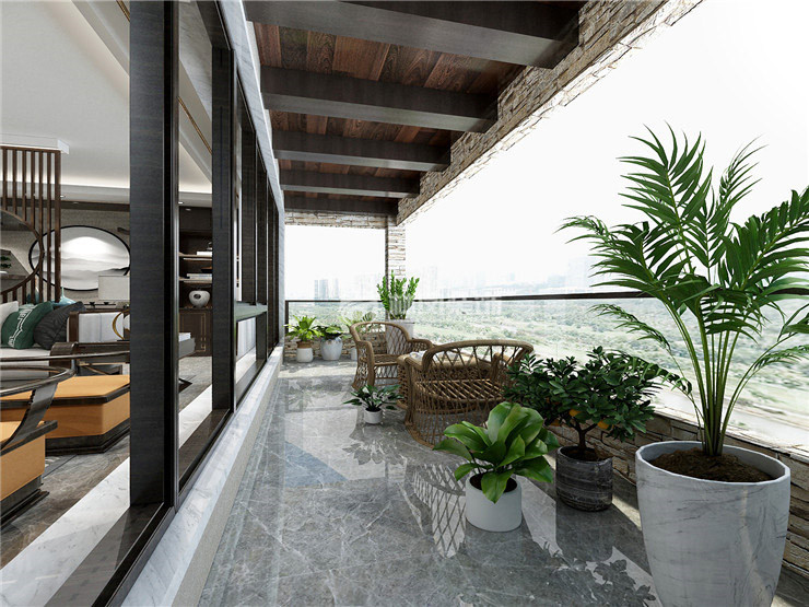 新中式風(fēng)格陽(yáng)臺(tái)裝修效果圖