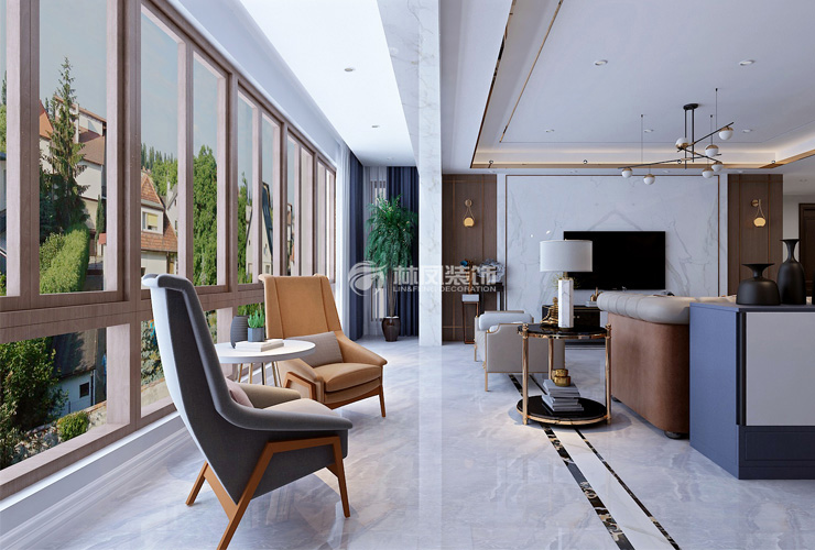 輕奢風(fēng)格陽臺客廳打通設(shè)計(jì)裝修效果圖